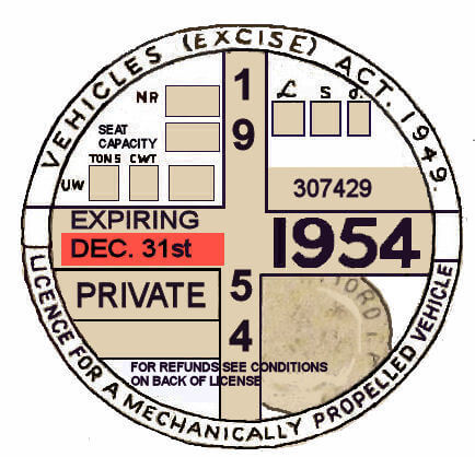 (image for) England 1954Tax /inspection sticker